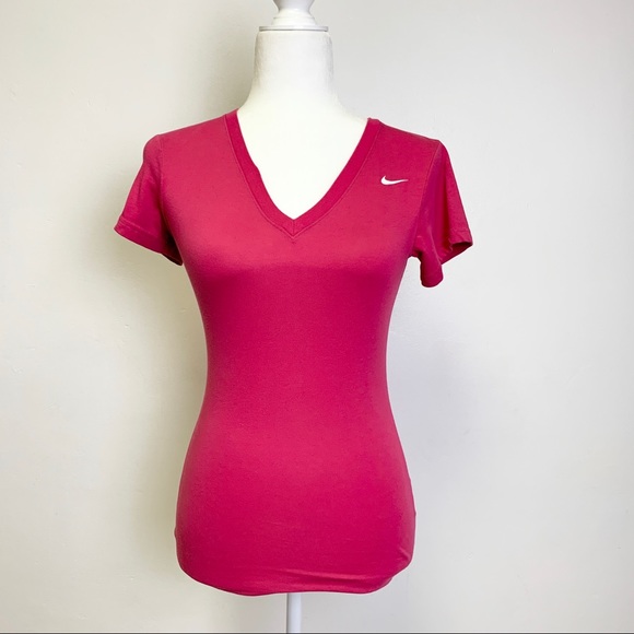 NWOT Nike Dri Fit Hot Pink V Cut Top Active Shirt - Picture 15 of 16